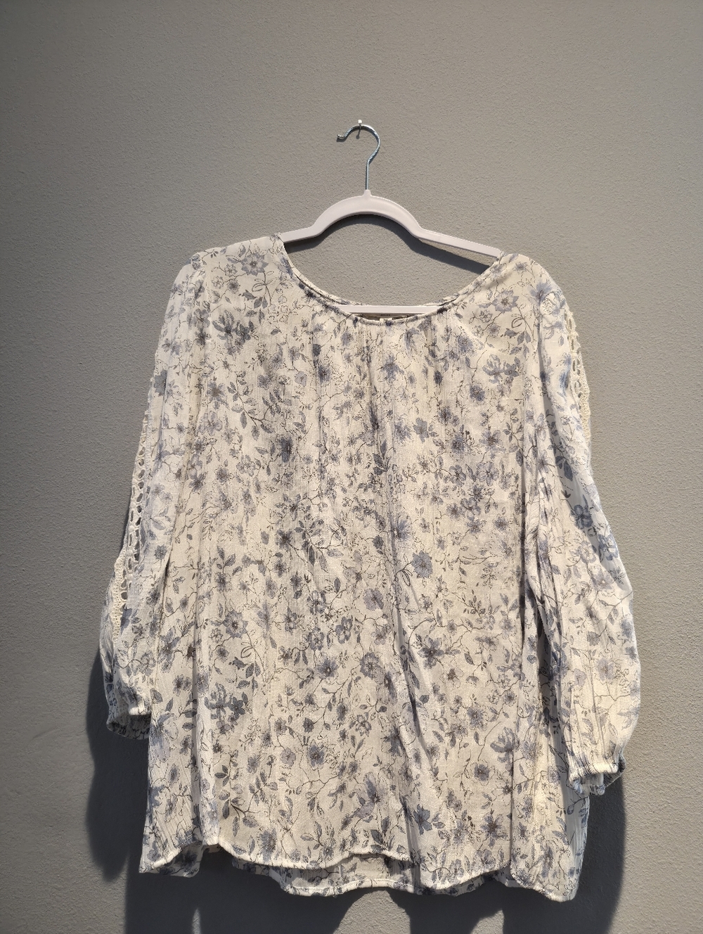Light Blue Floral Pintuck Peasant Blouse